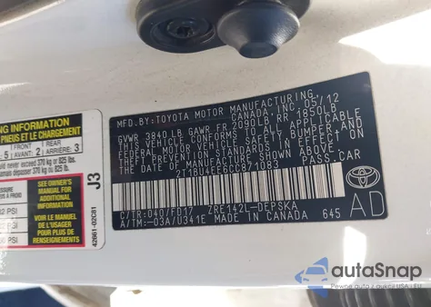 2012 Toyota Corolla S from USA, damaged, VIN 2T1BU4EE6CC871083